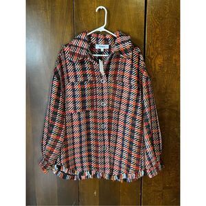 💚 BB Dakota Steve MADDEN Multi Color Plaid Fringe Hem Shirt Jacket NWT- Size L